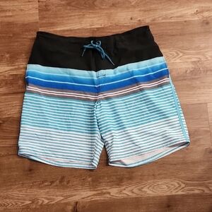 George Men's Black and Blue Striped Board Shorts